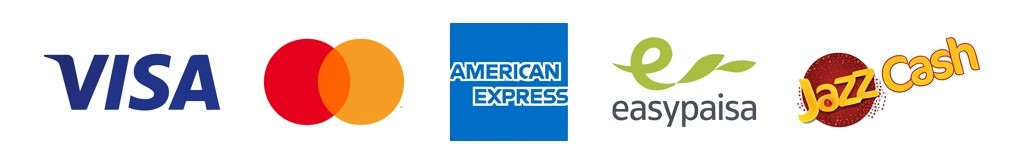 Visa, Mastercard, Amex, EasyPaisa, JazzCash